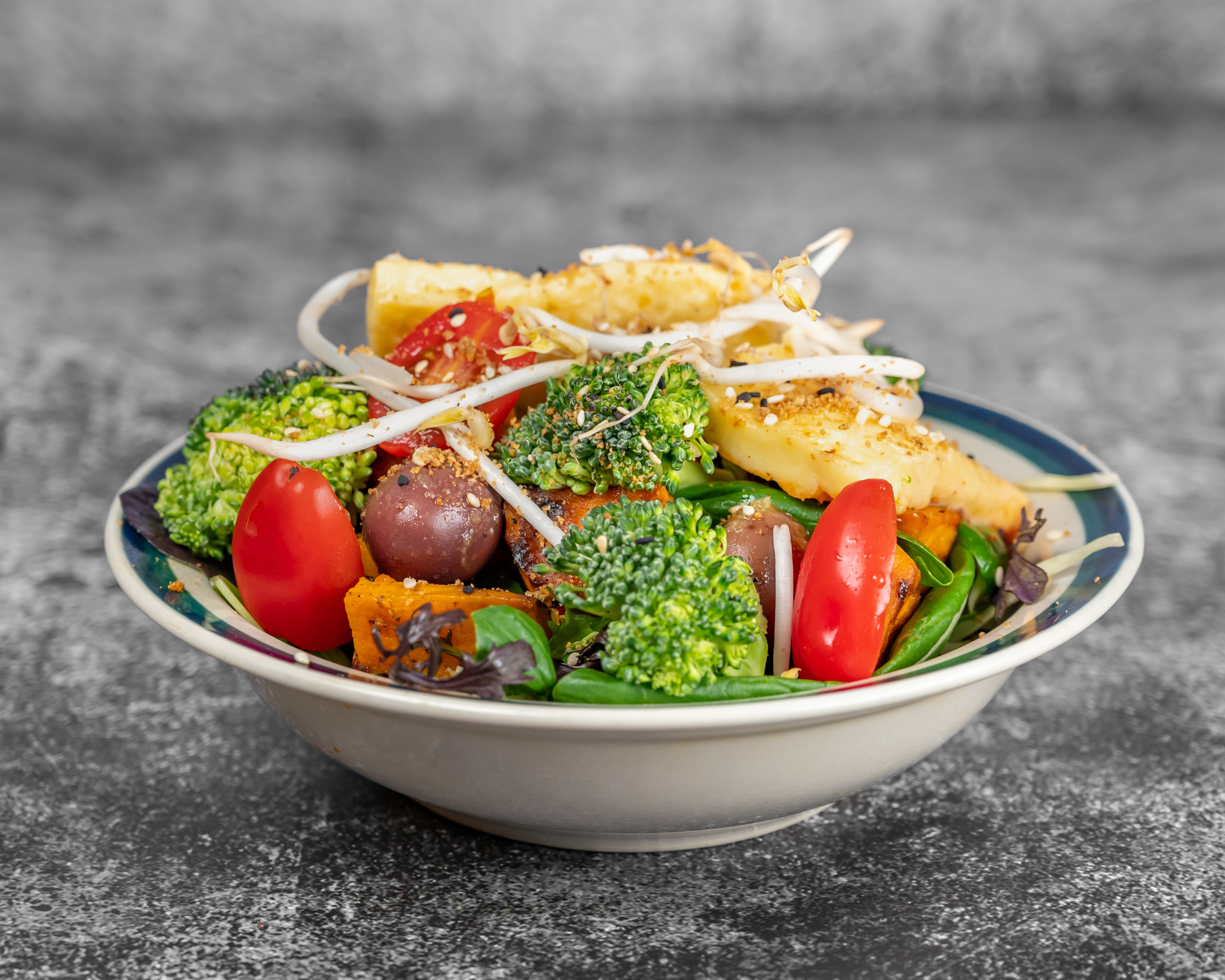 Total green Salad with grilled haloumi
